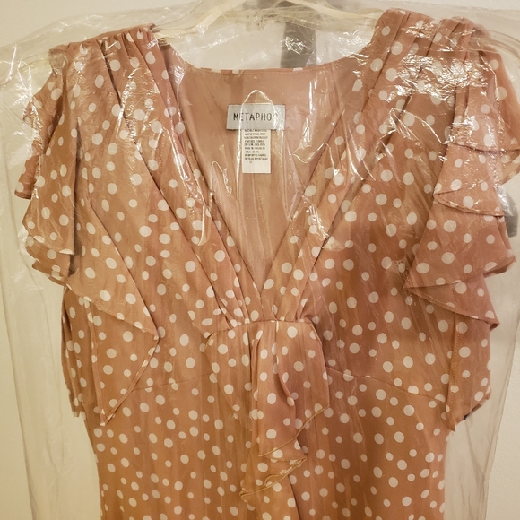 NWT METAPHOR sparkling polka dot golden tan/pure white flowing premium (12) - Picture 6 of 12